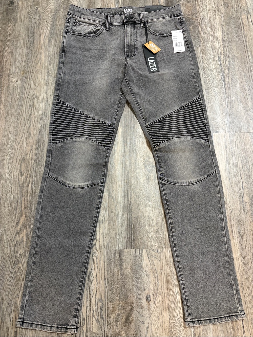 Lazer Men's Slim Straight Grey Moto Jeans